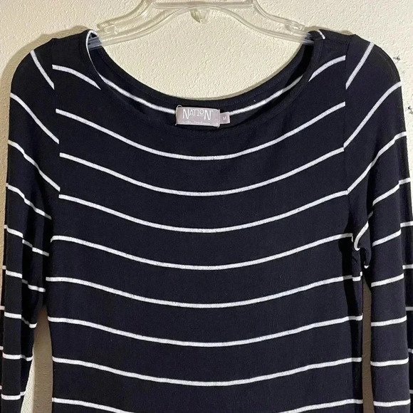 Nation LTD Womens M Striped Long Sleeve Top T-Shirt Modal Black White FLAW - Picture 2 of 10
